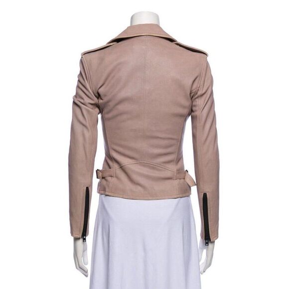 IRO Authentic Solid Beige Lamb Leather Long Sleeve Motorcycle Jacket 34 Xs - Picture 3 of 8